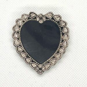 Vintage Silver Tone Heart Shape Frame Inlaid With Rhinestone Pin‎ Brooch 2”